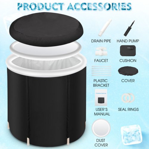 Everything included: cover, dust cover, drain pipe, hand pump, faucet, cushion, support rods, seal rings and manual